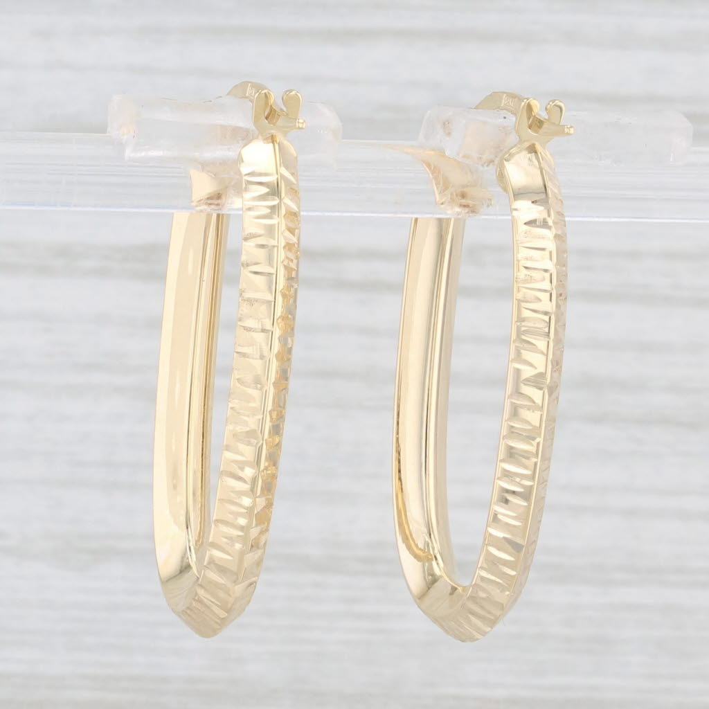 Light Gray New Oval Hoop Earrings 14k Yellow Gold Snap Top Pierced Hoops