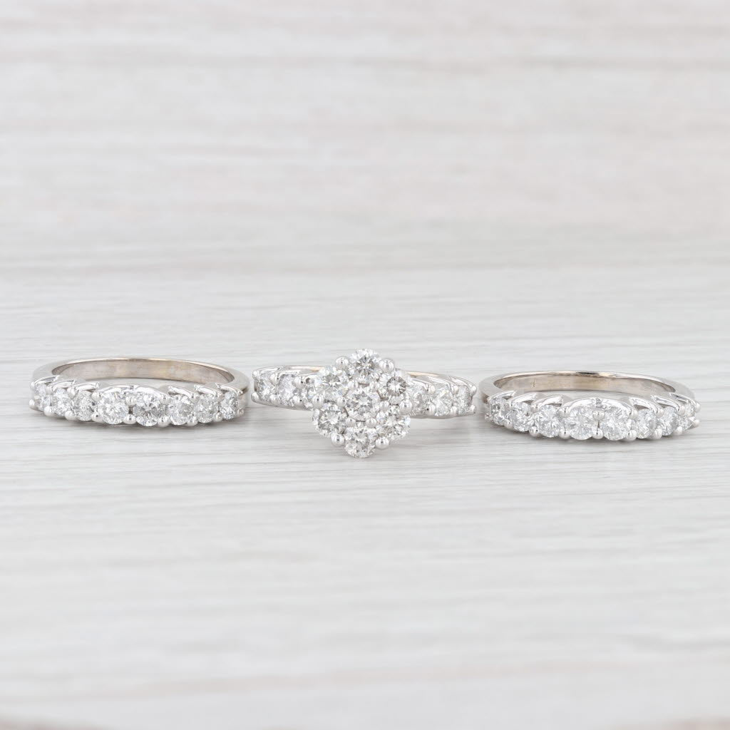 Light Gray 2.90ctw Diamond Cluster Engagement Ring Wedding Bands Bridal Set 14k White Gold