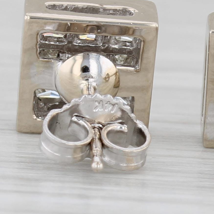 Gray 1ctw Princess Diamond Stud Earrings 18k White Gold