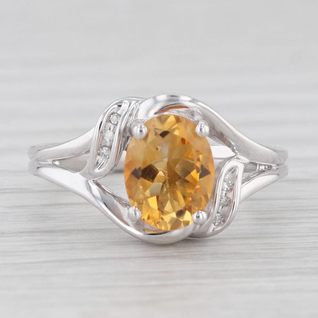 Light Gray 1.70ct Oval Citrine Ring Sterling Silver Size 7 Diamond Accents
