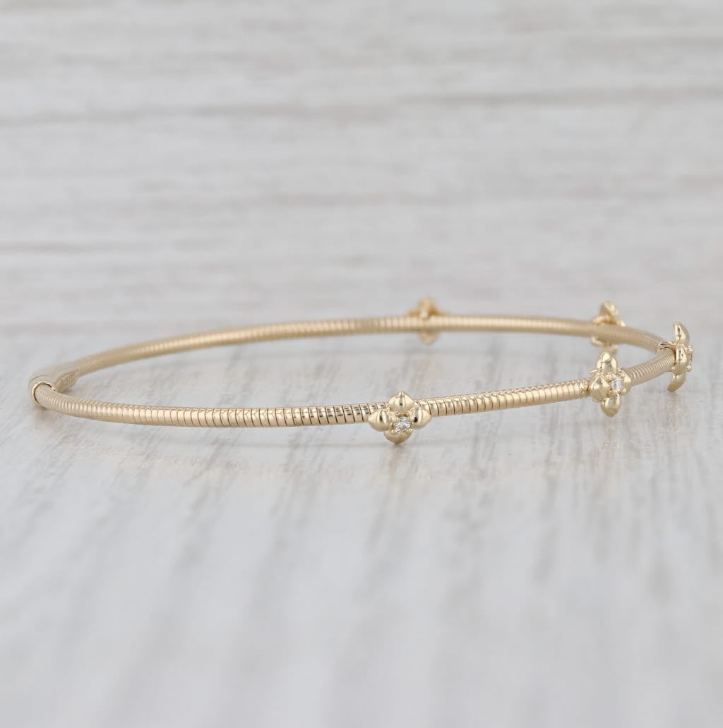 New Diamond Flower Flexible Bangle Bracelet 14k Yellow Gold 6.75"