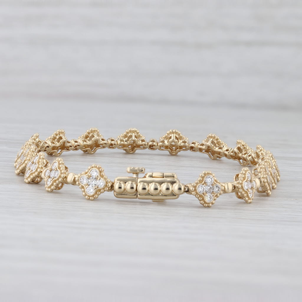 New 1.84ctw Diamond Flower Clusters Tennis Bracelet 14k Yellow Gold 7" 6.7mm