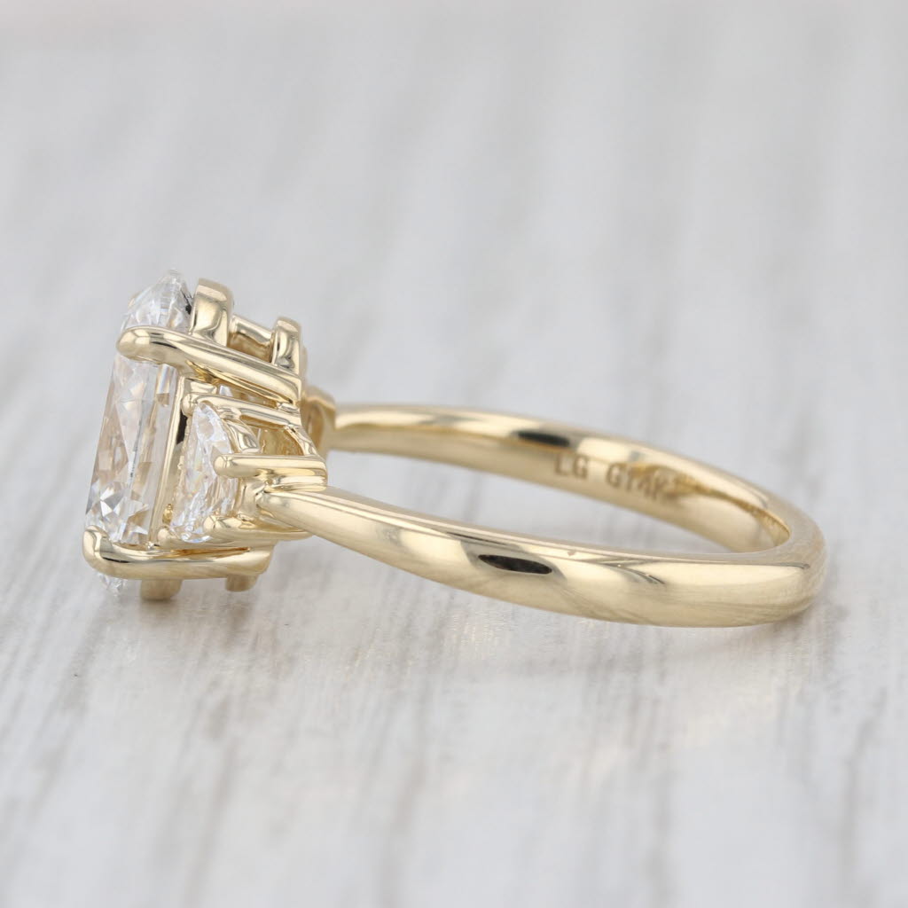 New IGI 3.43ctw Oval 3-Stone Lab Grown Diamond Engagement Ring 14k Yellow Gold