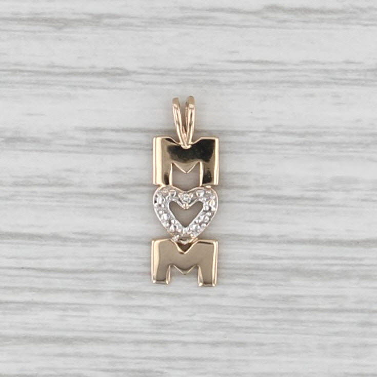 MOM Diamond Heart Pendant 14k Yellow Gold Small Drop