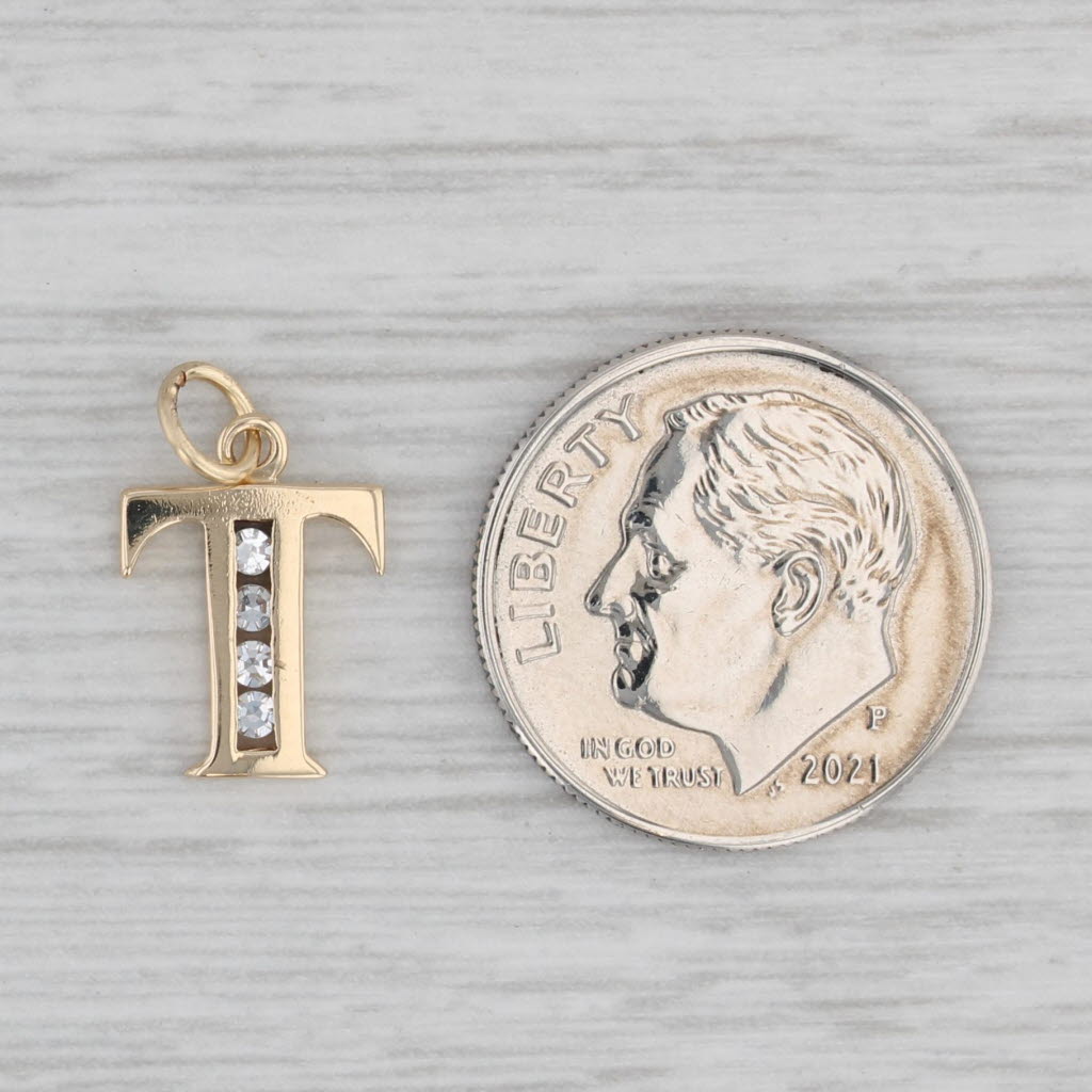 Gray Small Diamond Letter Initial T Pendant 14k Yellow Gold Charm