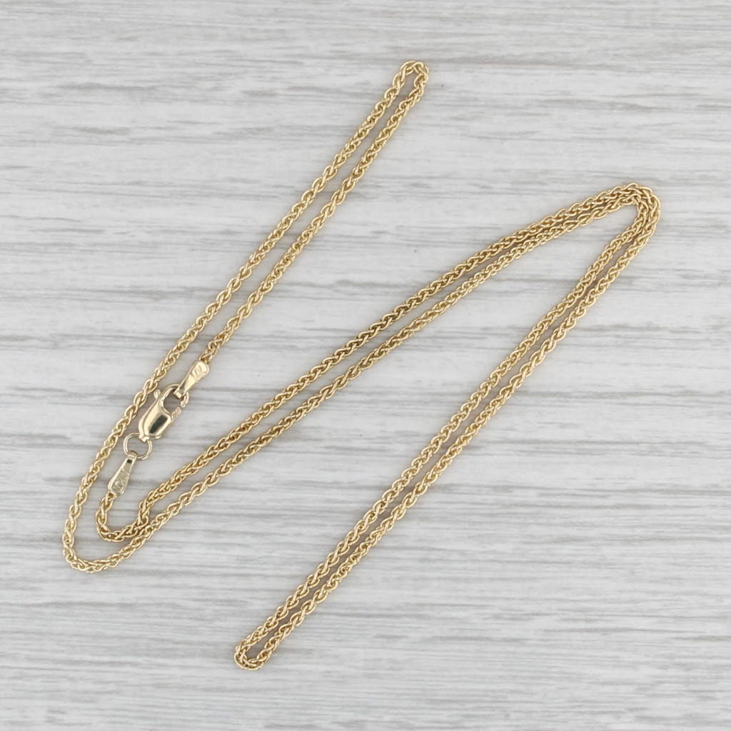 Wheat Chain Necklace 14k Yellow Gold 18" 1.5mm
