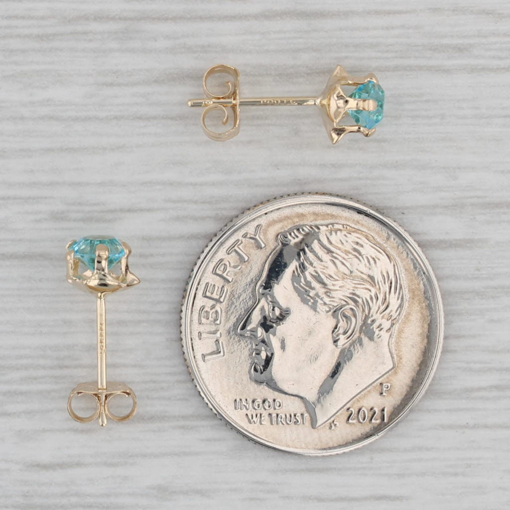 Gray Light Blue Glass Imitation Topaz Stud Earrings 14k Yellow Gold Studs