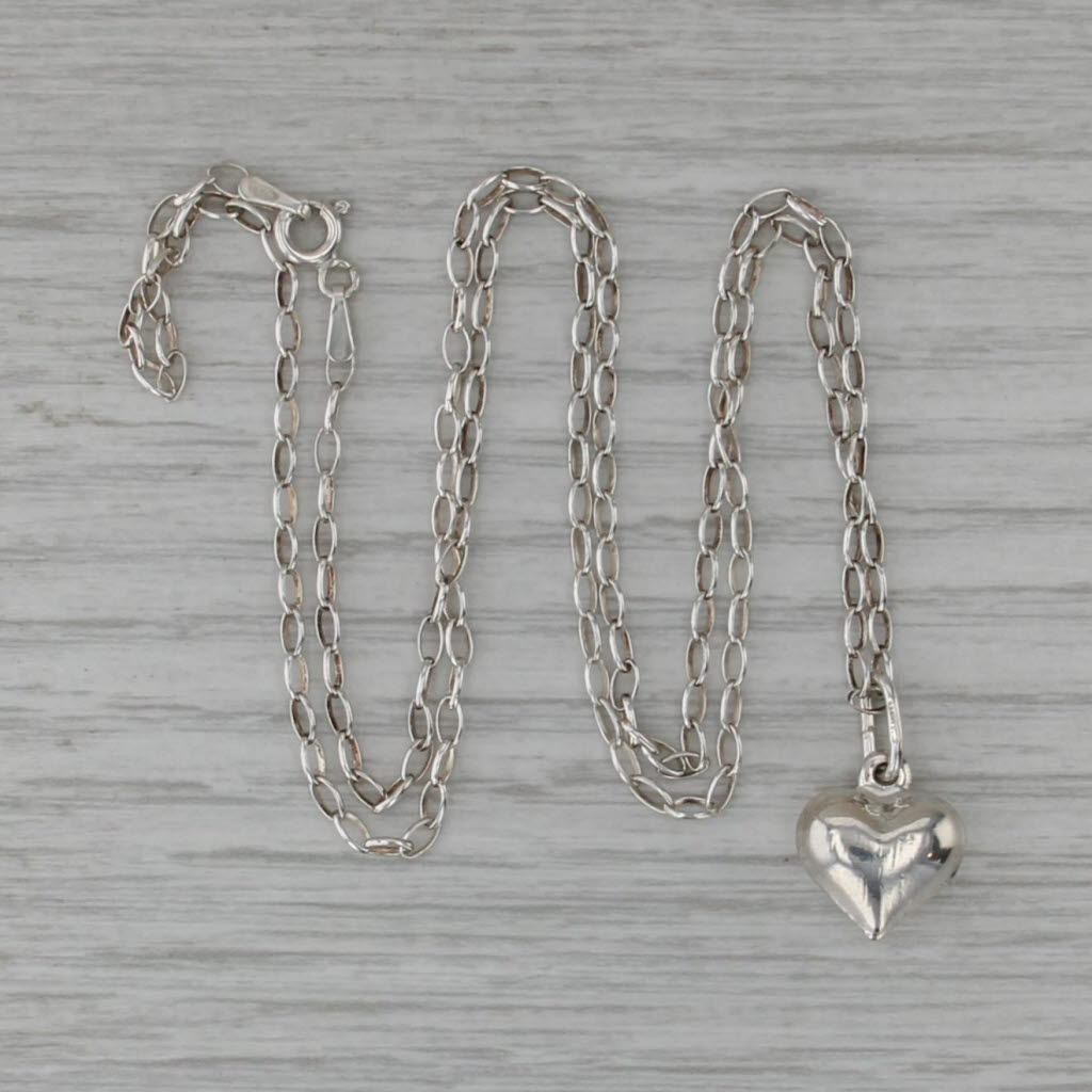 Puffy Heart Pendant Cable Chain Necklace Sterling Silver 20.5" 1.5mm