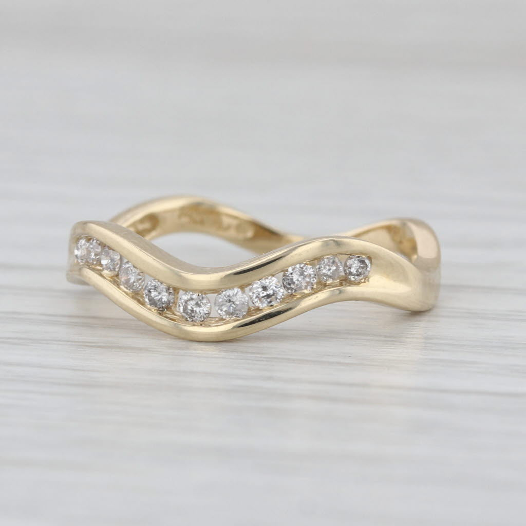 0.20ctw Diamond Contoured Wedding Band Guard Ring 14k Yellow Gold Sz 7 Stackable
