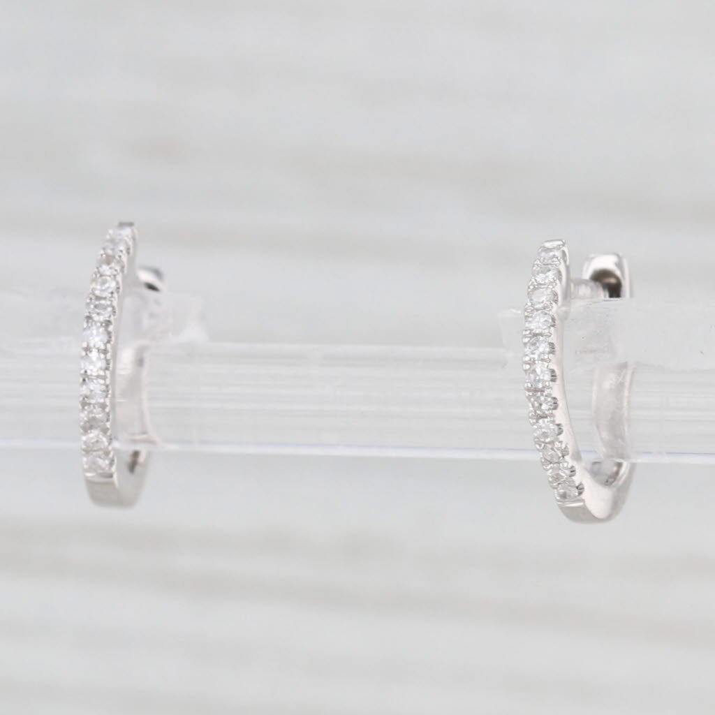 Light Gray New Diamond Micro Hoop Huggie Earrings 14k White Gold Small Round Hoops