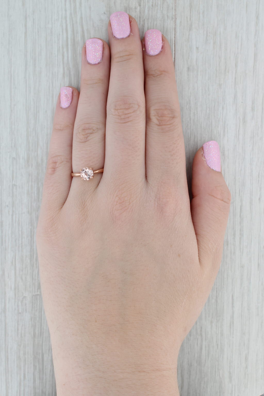 Gray 1ct Peach Pink Morganite Ring 10k Rose Gold Size 8.25 Round Solitaire Engagement