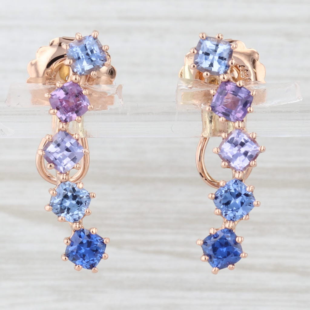 Light Gray Penny Preville 3.85ctw Watercolor Sapphire Climber Earrings 18k Rose Gold Purple