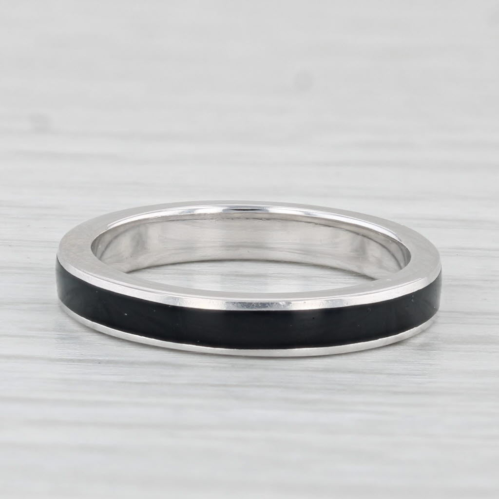 Light Gray Hidalgo Black Enamel Ring 18k White Gold Stackable Band Size 6.5