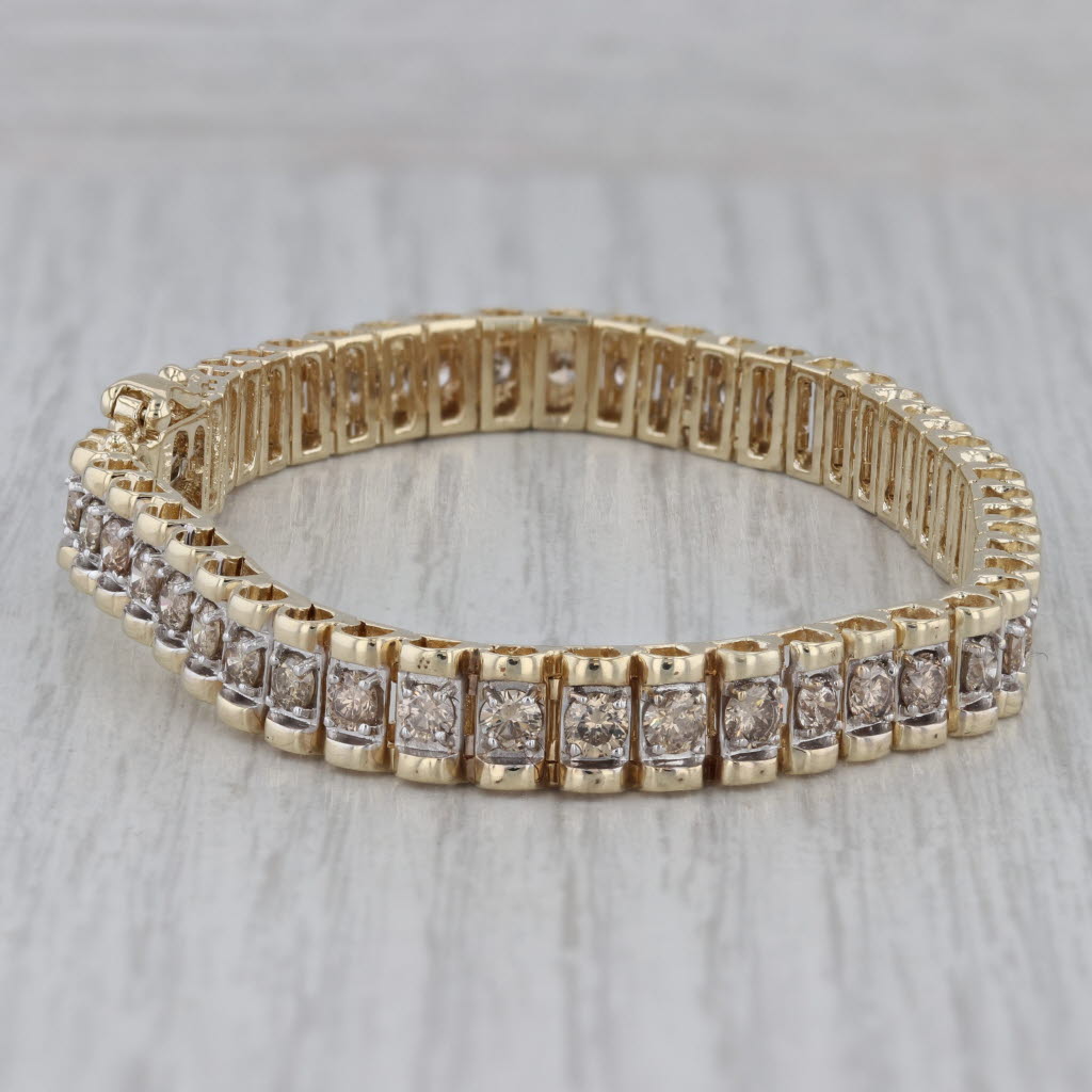 Gray 4ctw Diamond Tennis Bracelet 10k Yellow Gold 7" 6.6mm