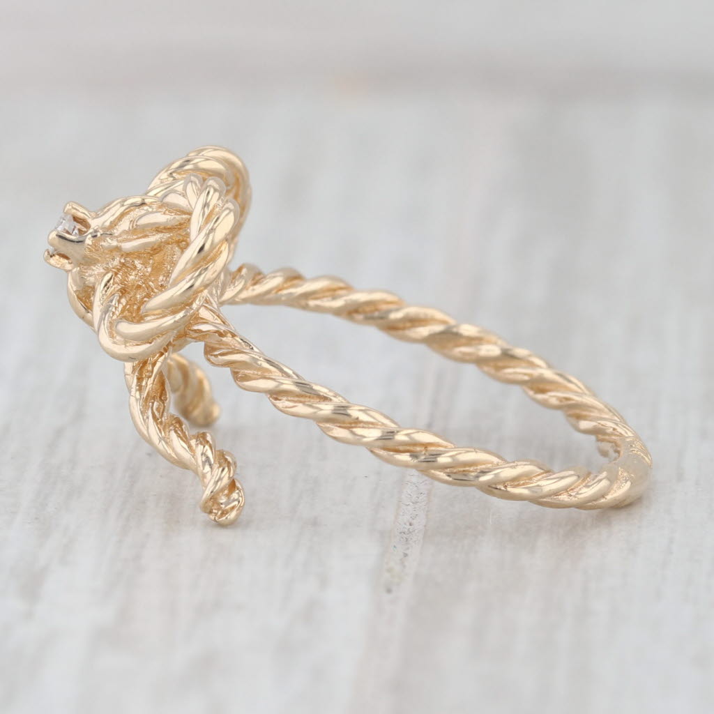 Diamond Bow Ring 14k Yellow Gold Size 8 Rope Band