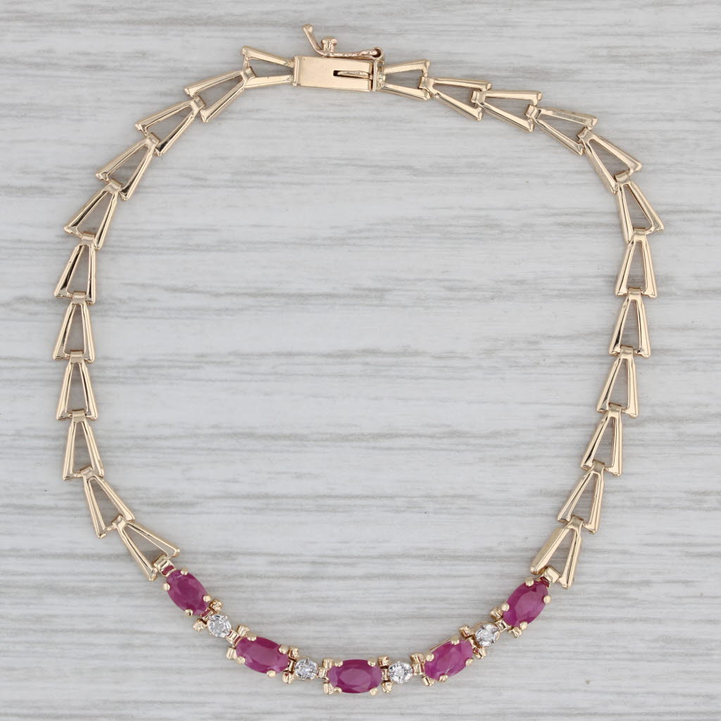 Gray 1.53ctw Ruby Diamond Bracelet 10k Yellow Gold 6.75" V-Link Chain