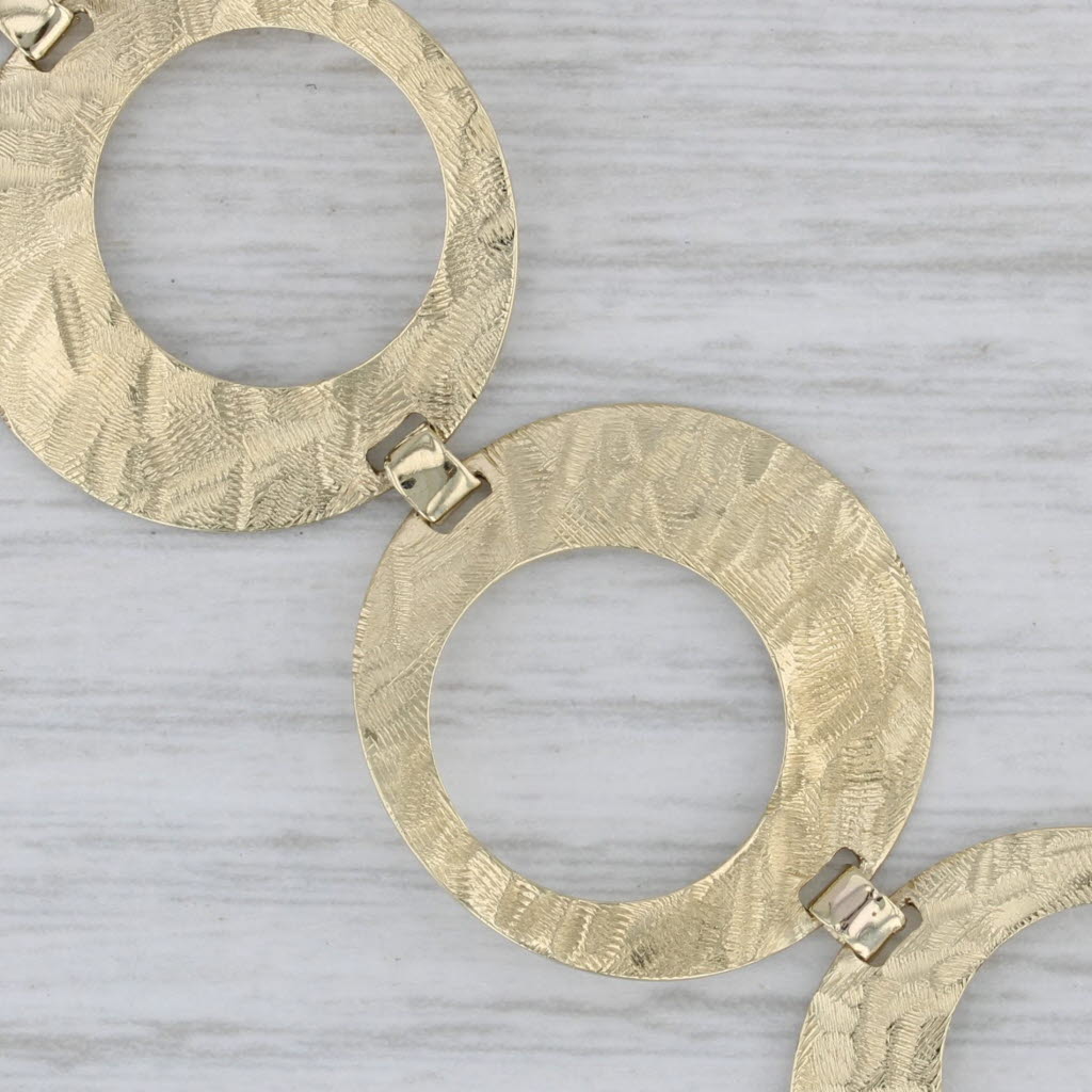 Gray Hammered Linked Circles Bracelet 14k Yellow Gold 7" 21mm
