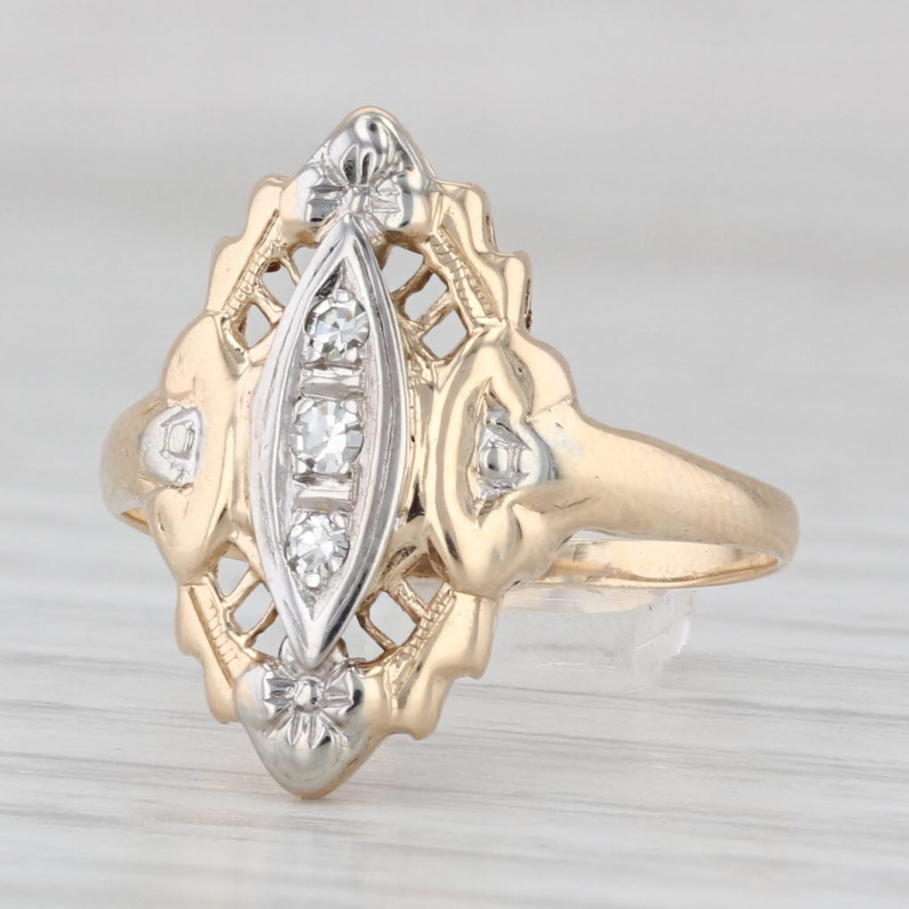 Vintage Diamond Ring 14k Yellow White Gold Size 6 Filigree