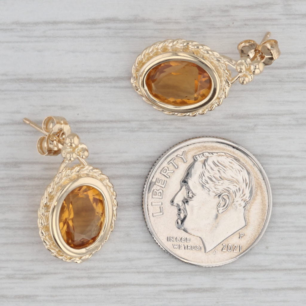 Gray 3.40ctw Oval Orange Citrine Dangle Earrings 14k Yellow Gold Solitaire Drops
