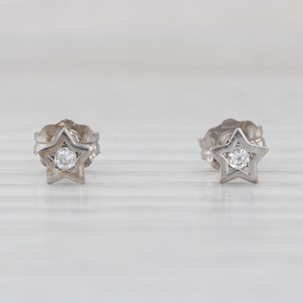 Small Cubic Zirconia Star Stud Earrings 14k White Gold Studs