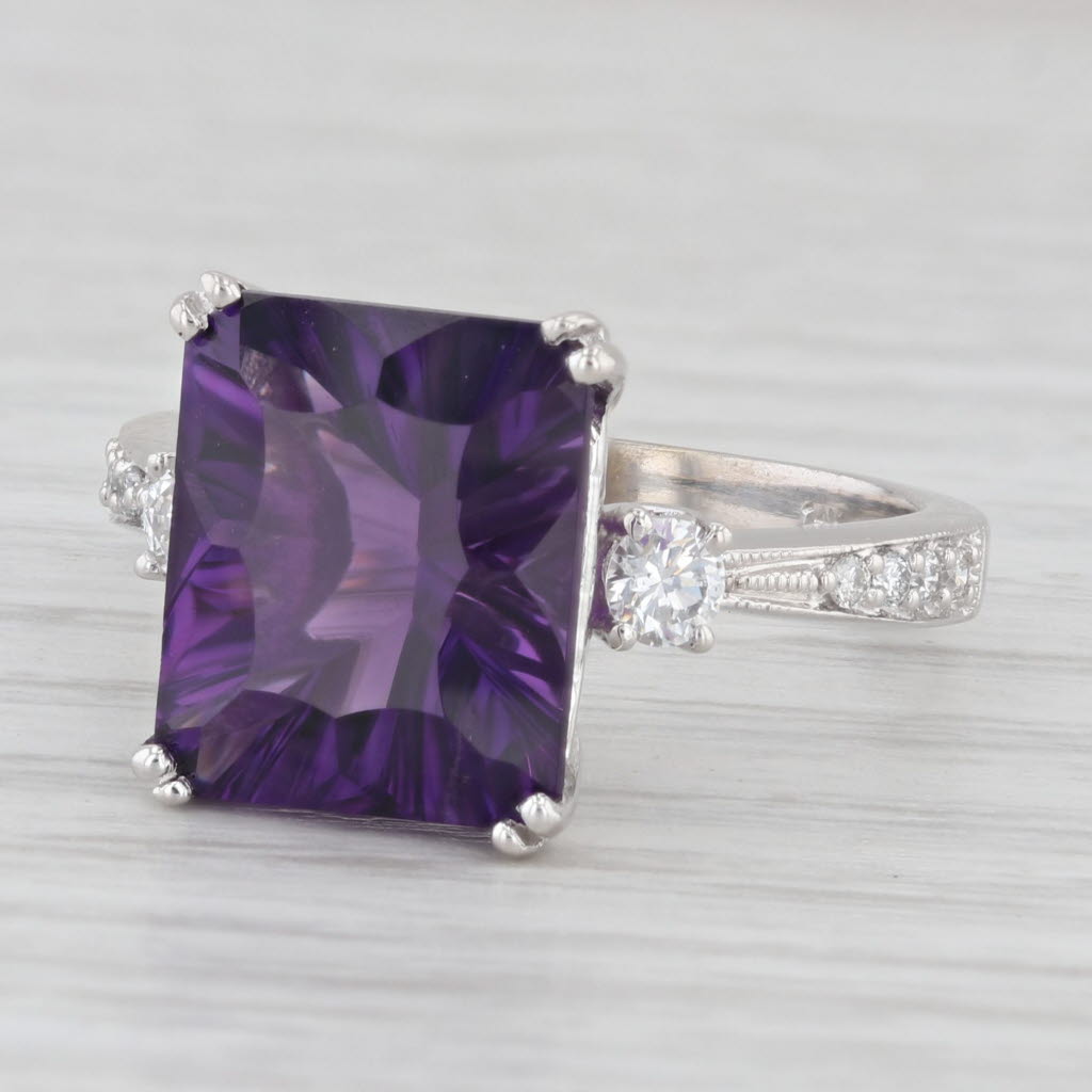 Light Gray 6.05ctw Amethyst Diamond Ring 14k White Gold Size 7.25