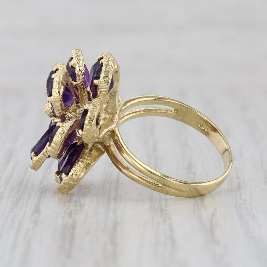 8.10ctw Amethyst Flower Cluster Ring 18k Yellow Gold Size 7.5 Cocktail