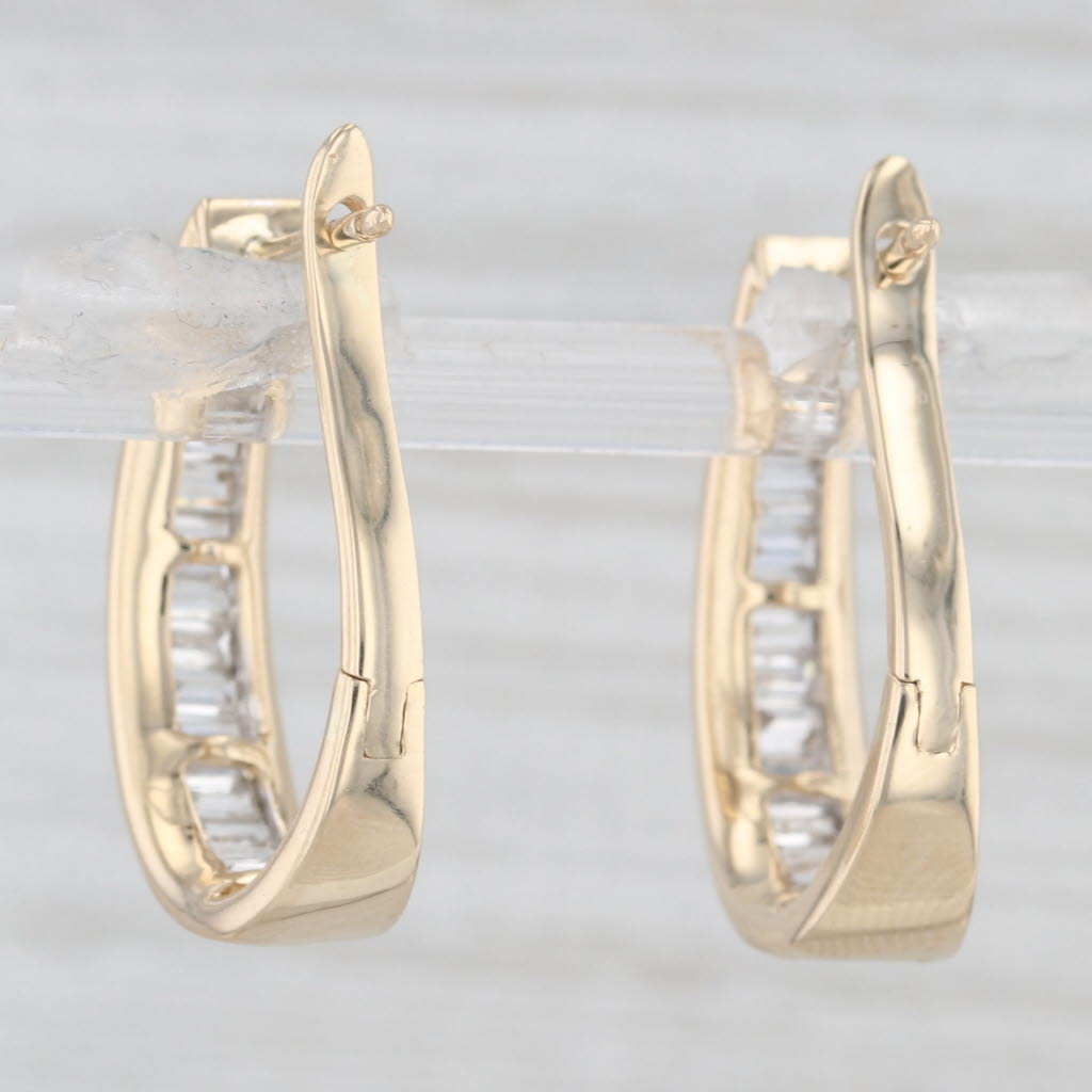 Light Gray 1.16ctw Diamond Journey Oval Hoop Earrings 14k Yellow Gold Snap Top Posts