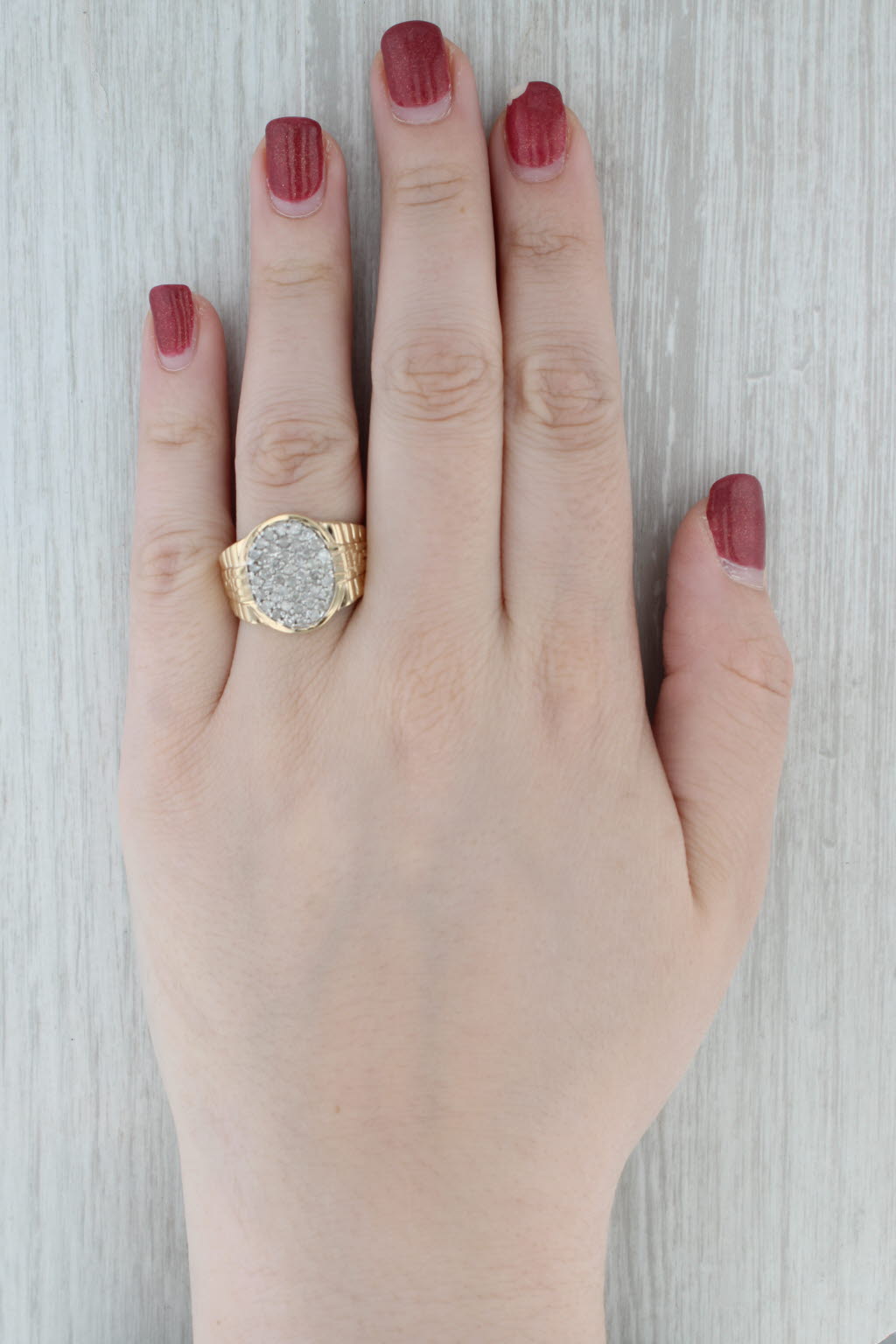 Gray 0.75ctw Pave Diamond Cluster Ring 10k Yellow Gol Size 10.25