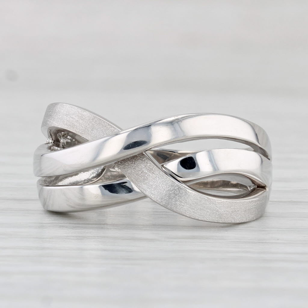 Light Gray Woven 3-Band Ring 14k White Gold Size 7 Statement