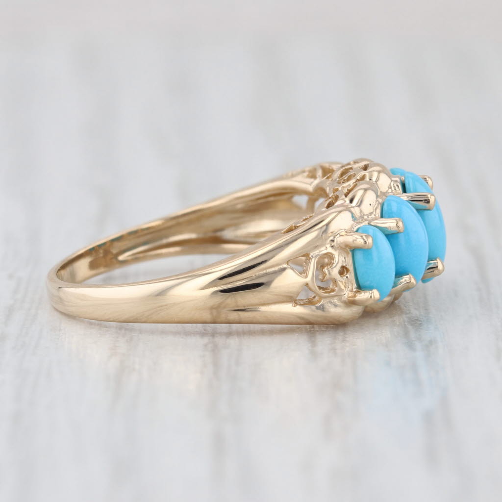 Tiered Imitation Turquoise Ring 10k Yellow Gold Size 7.25