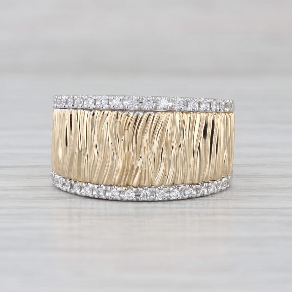 Allison Kaufman 0.20ctw Diamond Wide Band Textured Ring 14k Yellow White Gold