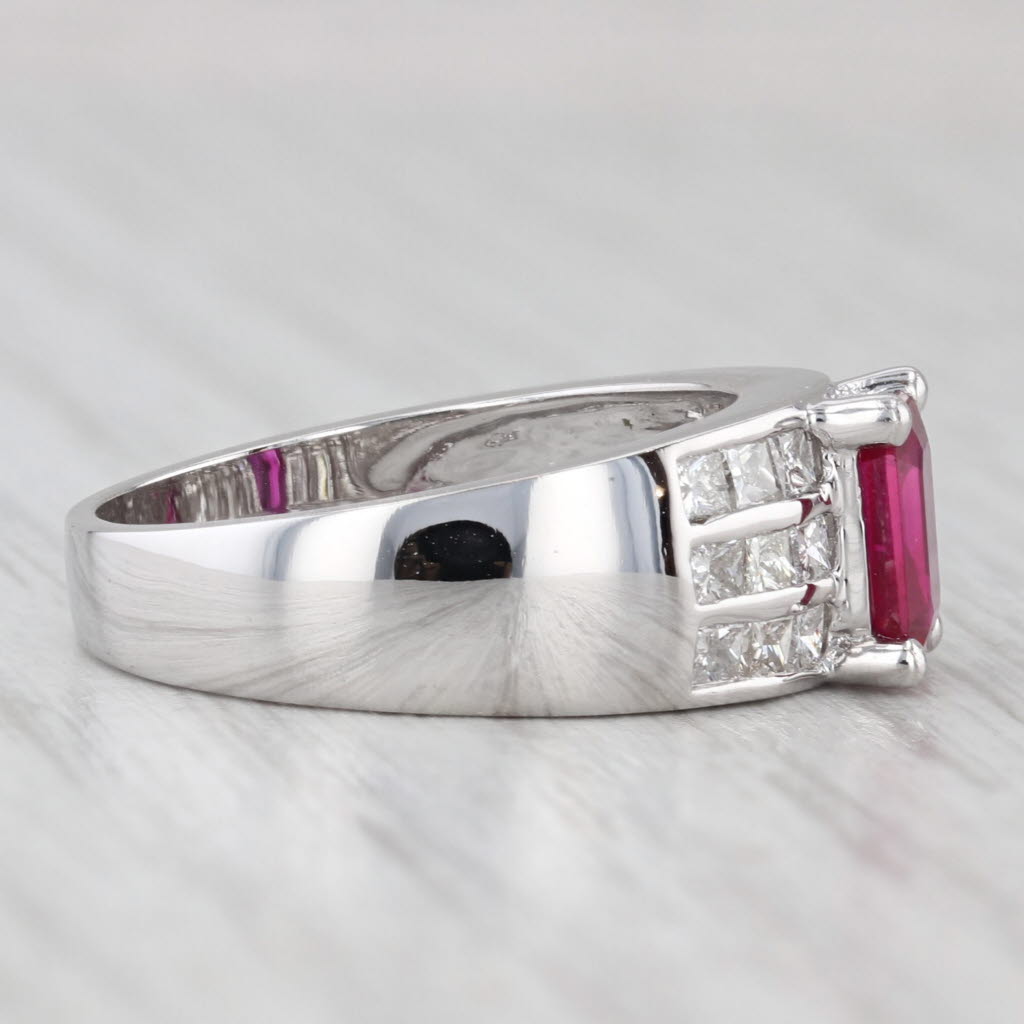 Light Gray 1.55ctw Emerald Cut Ruby Diamond Ring 18k White Gold Size 6.5