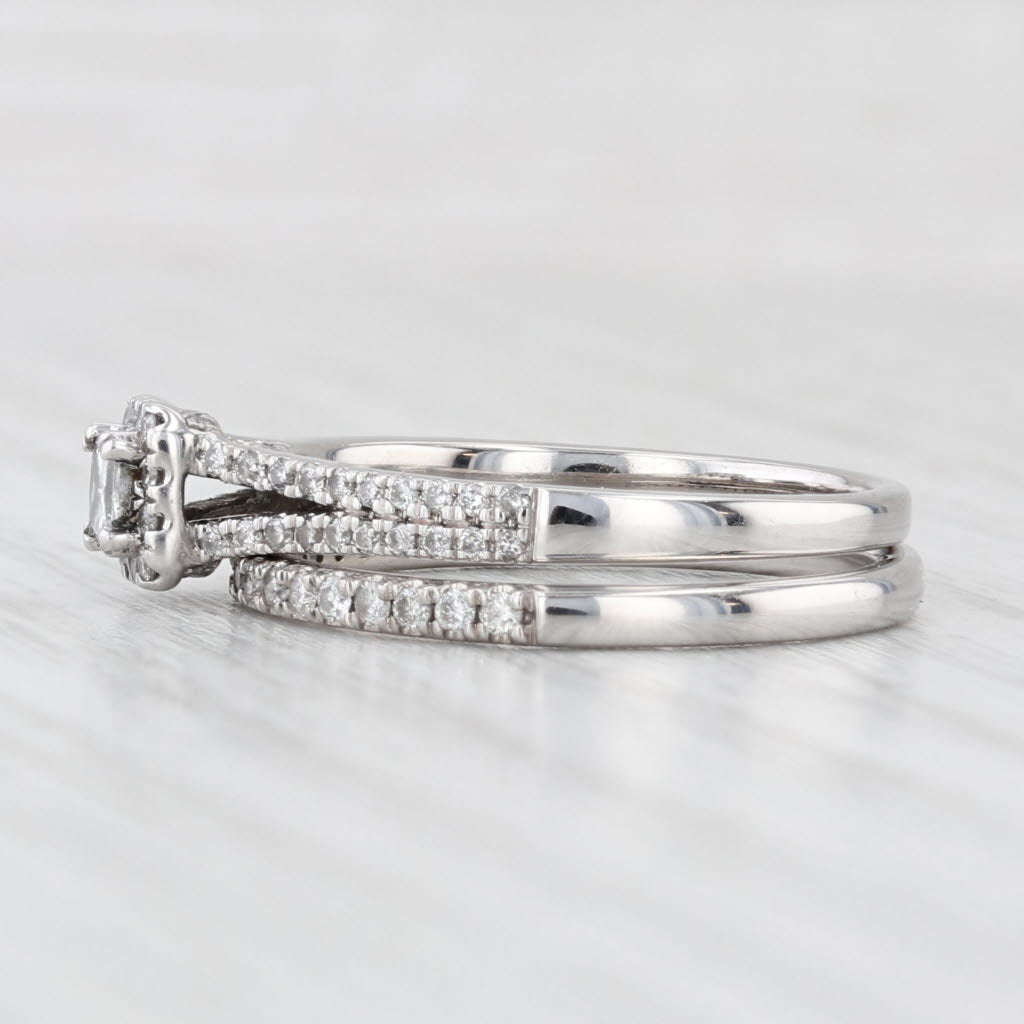 Light Gray 0.56ctw Diamond Engagement Ring Wedding Band Bridal Set 10k White Gold Sz 6.75-7
