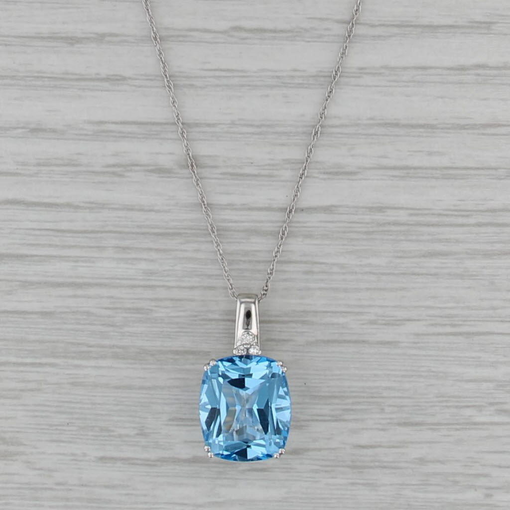 10.75ctw Blue Topaz Diamond Pendant Necklace 14k White Gold 18" Rope Chain