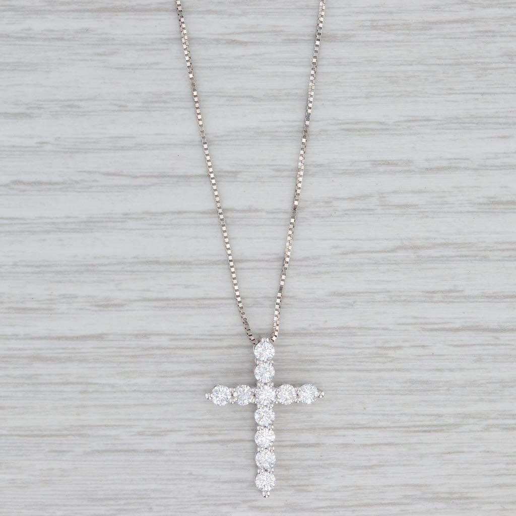 Gray New 1.35ctw Lab Grown Diamond Cross Pendant 14k White Gold 16.25" Box Chain