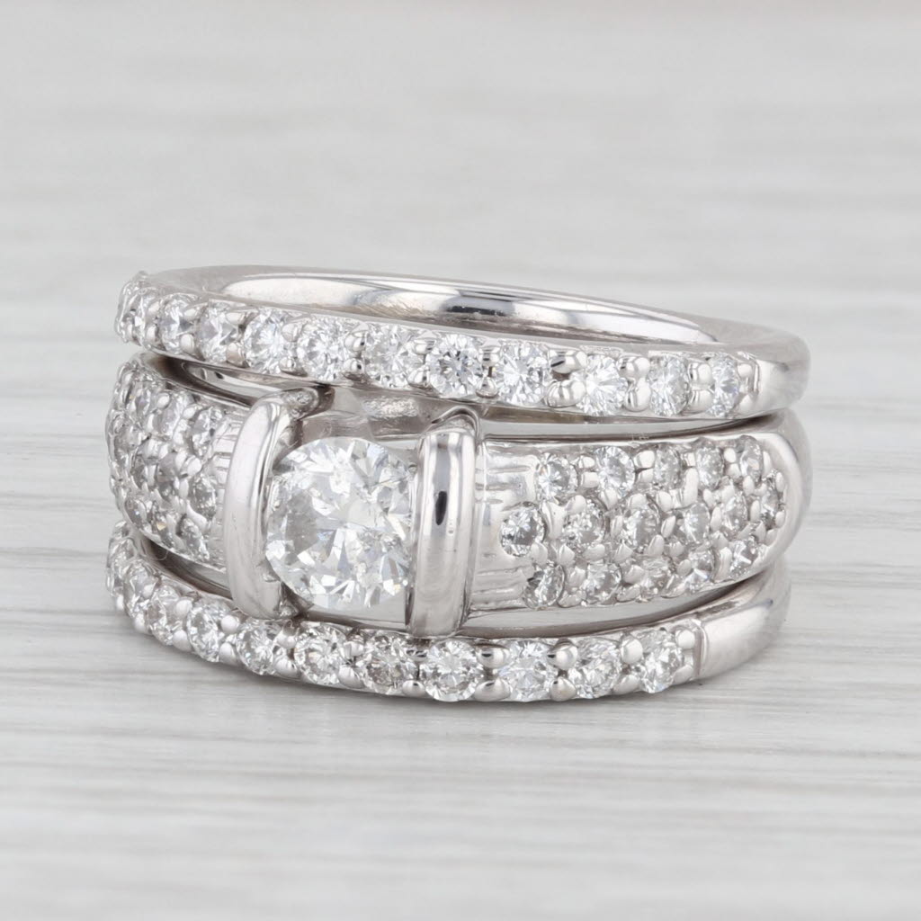 Light Gray 1.34ctw Diamond Engagement Ring 2 Wedding Band Bridal Set 14k White Gold Sz 4.75