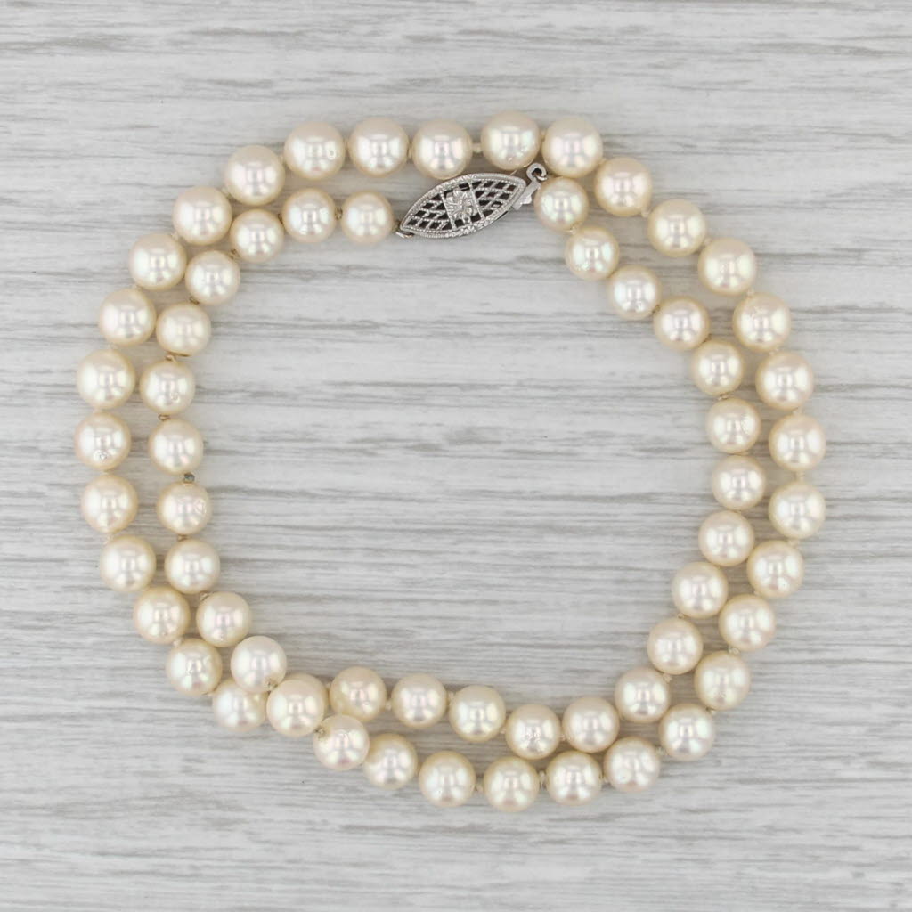 Vintage Cultured Pearl Bead Strand Necklace 14k 10k Gold 16.5" 5.6-6.2 mm