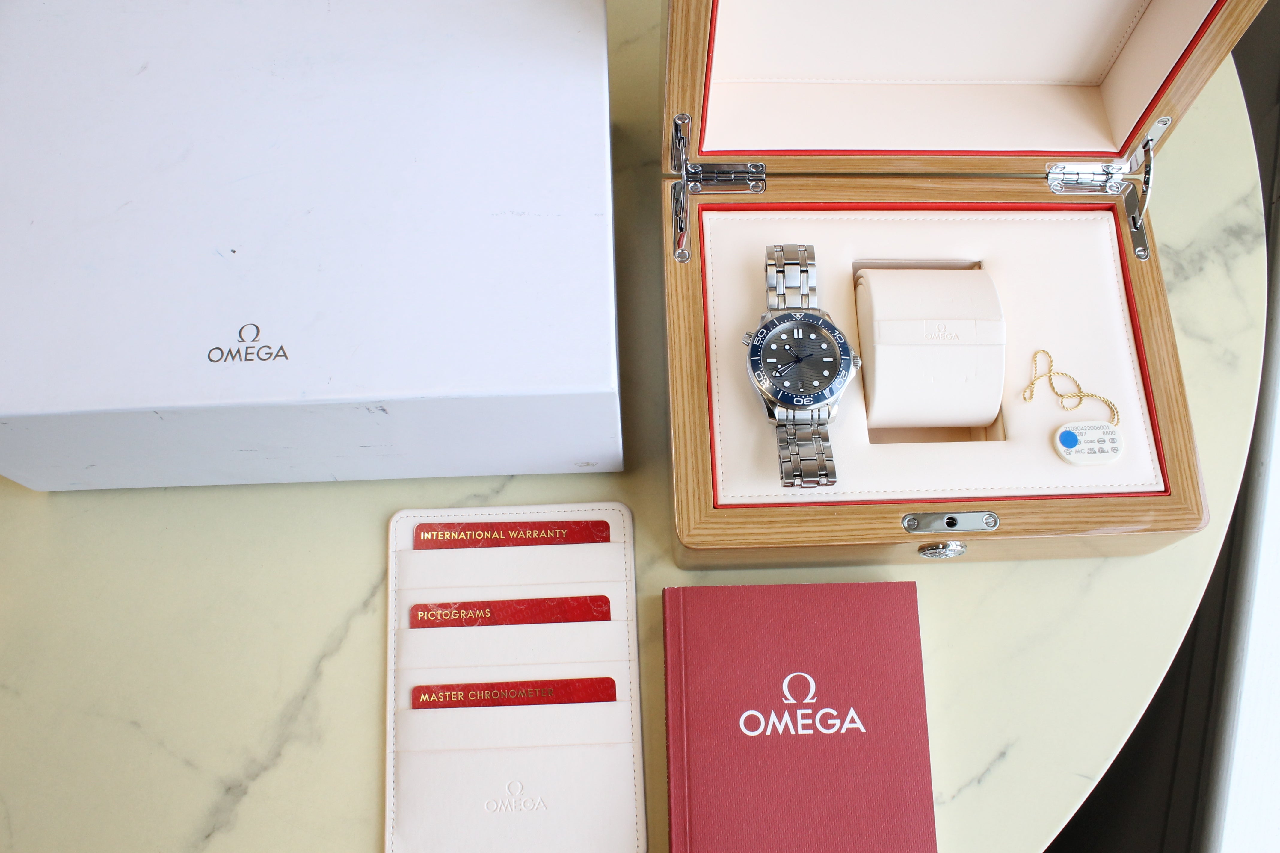 Light Gray Omega Seamaster Pro 300m 42mm Steel Ceramic Diver Watch Master Co-Axial 8800 Box