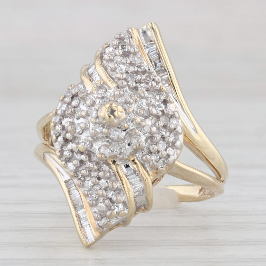 Light Gray 0.15ctw Diamond Cluster Bypass Ring 10k Yellow Gold Size 6