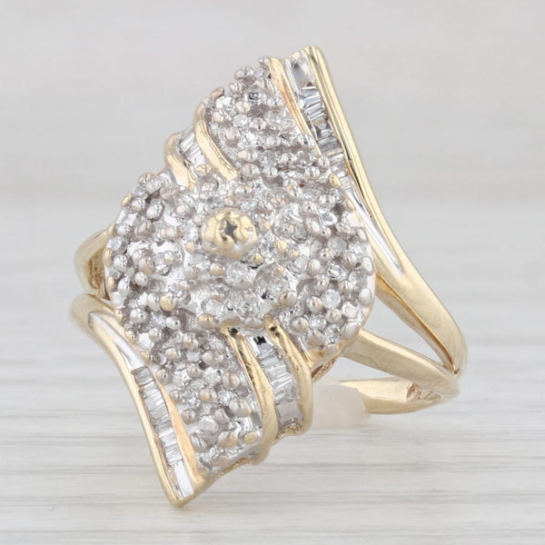 0.15ctw Diamond Cluster Bypass Ring 10k Yellow Gold Size 6