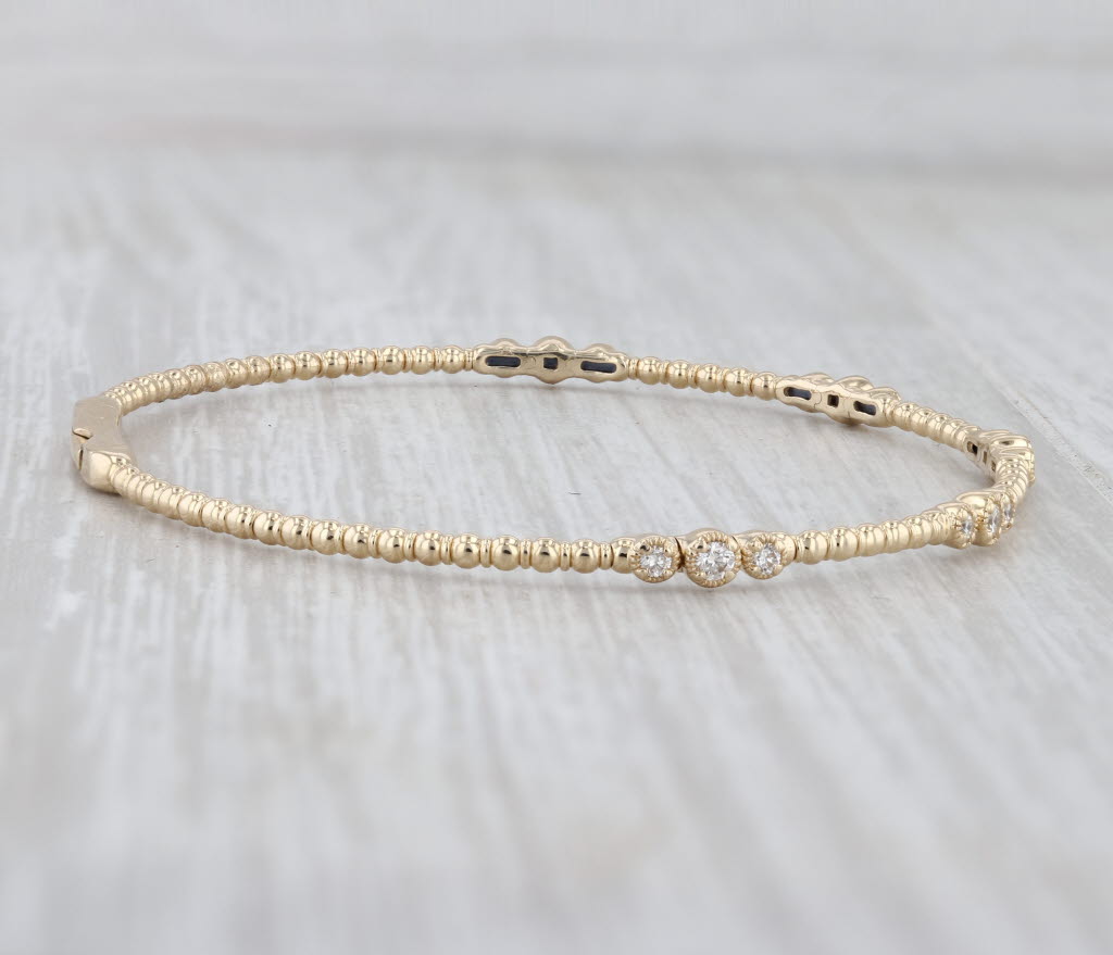 Light Gray New 0.34ctw Diamond Bead Flexible Bangle Tennis Bracelet 14k Yellow Gold 6.75"