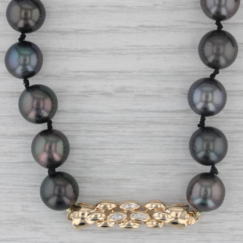 Gray Black Pearl Diamond Necklace 14k Yellow Gold 21.5"