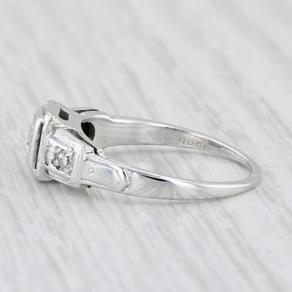 Light Gray 0.18ctw Diamond Engagement Ring 18k White Gold Size 5 Vintage