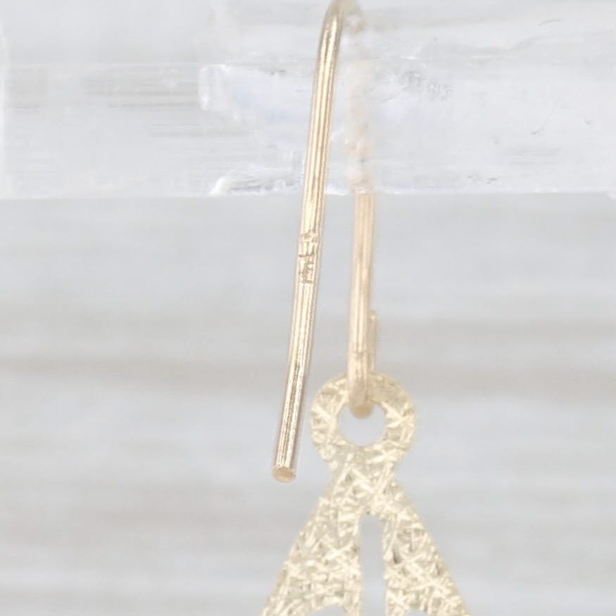 Light Gray Long Leaf Dangle Earrings 14K Yellow Gold Hook Posts