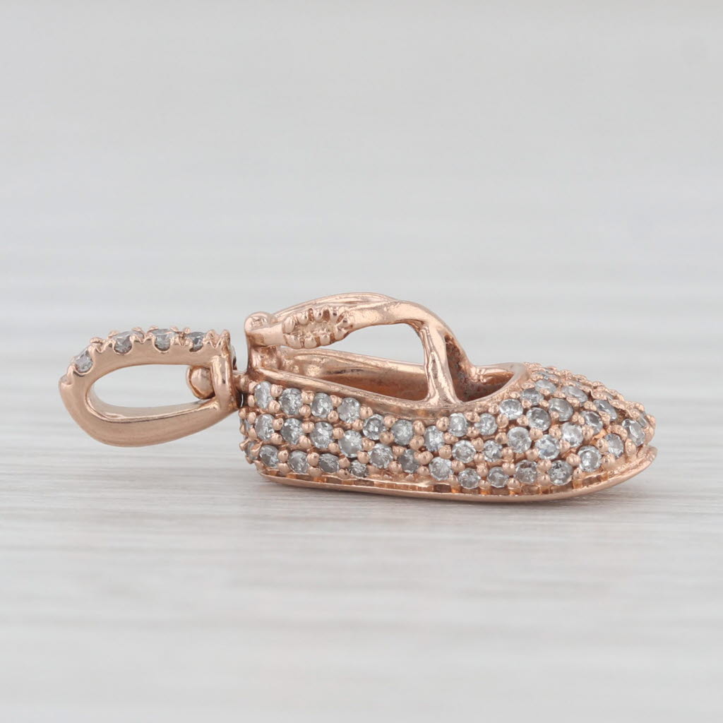 Light Gray 0.62ctw Diamond Baby Shoe Pendant 10k Rose Gold Small Drop Charm Emmy