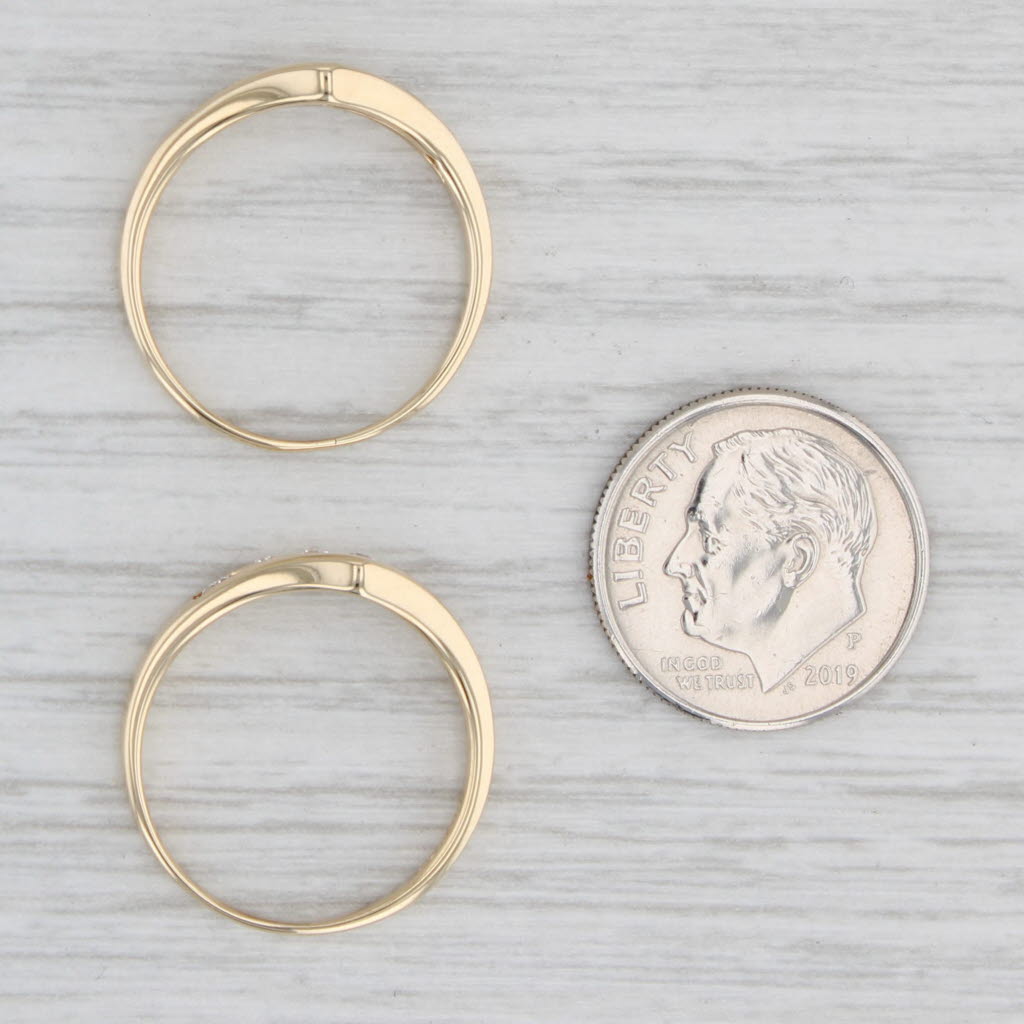 Light Gray 0.34ctw Diamond Contoured Rings 14k Yellow Gold Wedding Bands Stackable Set of 2