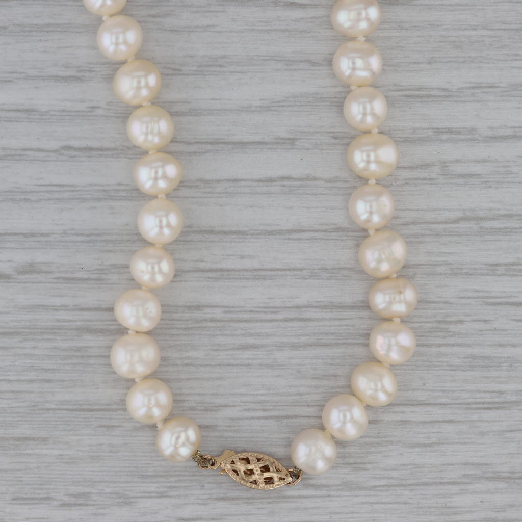Dark Gray Cultured Pearl Bead Single Strand Necklace 14k Gold Clasp 18.25" 7-7.5mm