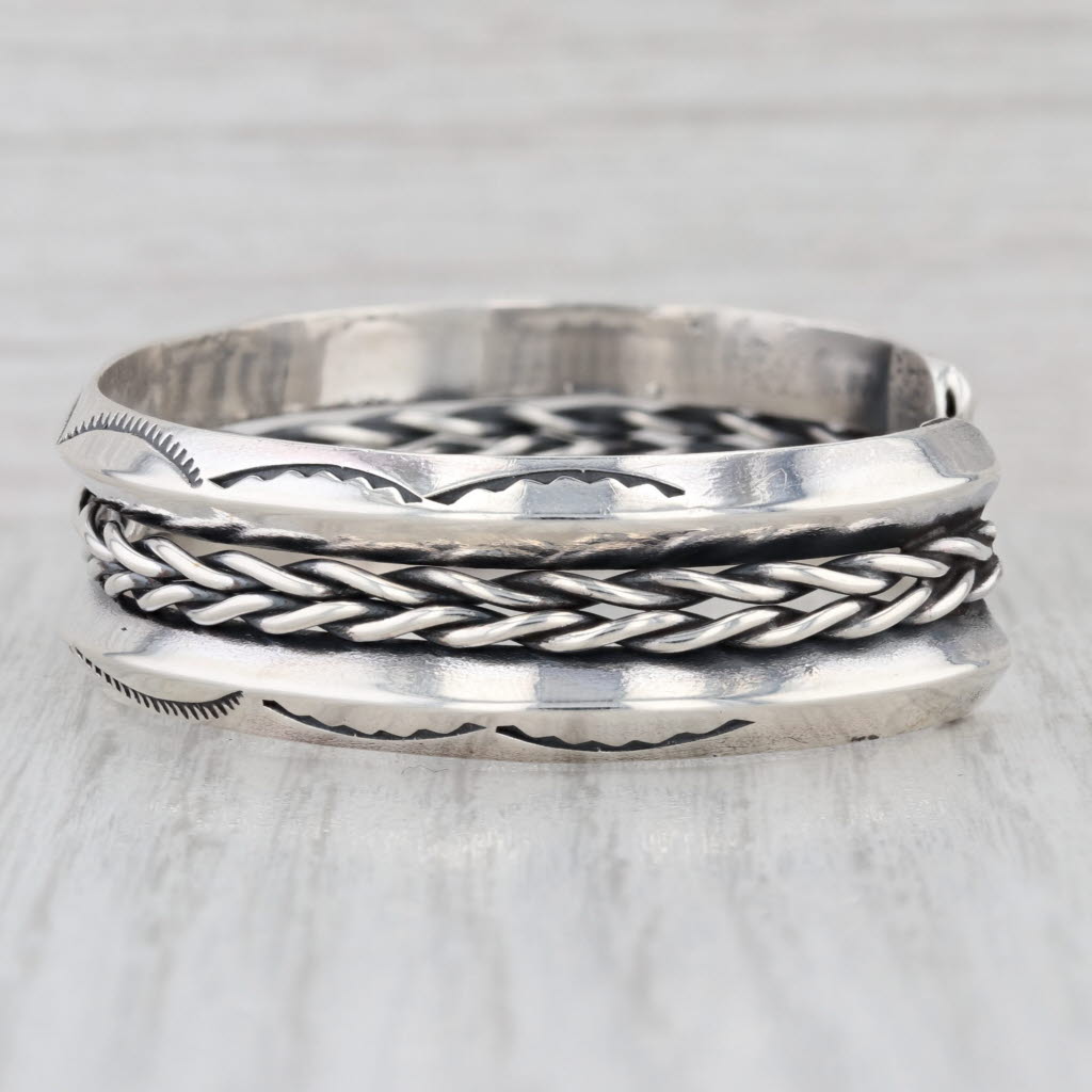 Stamped Native American Cuff Bracelet Sterling Silver Vintage 6" 15mm