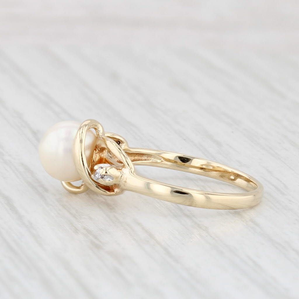 Light Gray Cultured Pearl Solitaire Ring 14k Yellow Gold Size 4.75 Diamonds