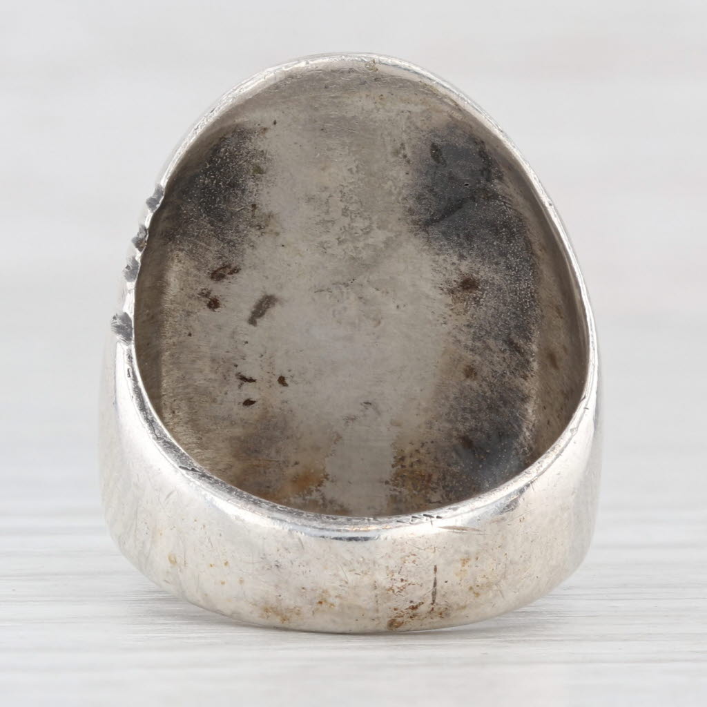 Light Gray Vintage Native American Turquoise Ring Sterling Silver Size10 Signed TOP
